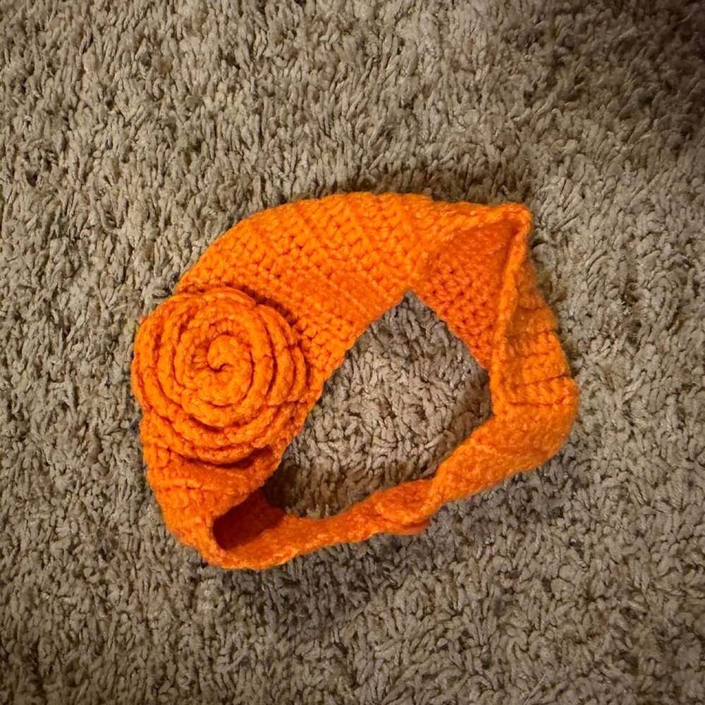 Handmade Orange Crochet Headband with Detachable Flower